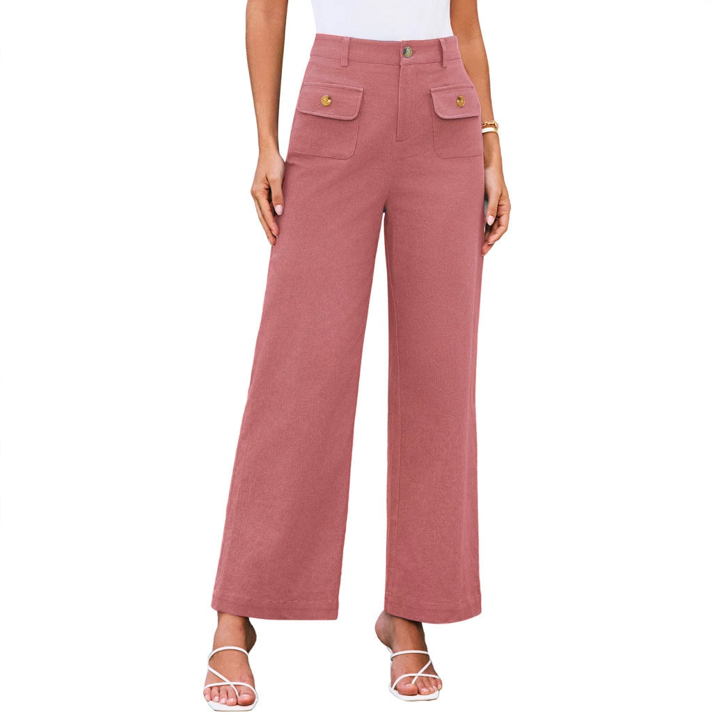 Women's Waist Wide Leg Stretch Trousers Formal Wear Business Work Belt Casual Pants