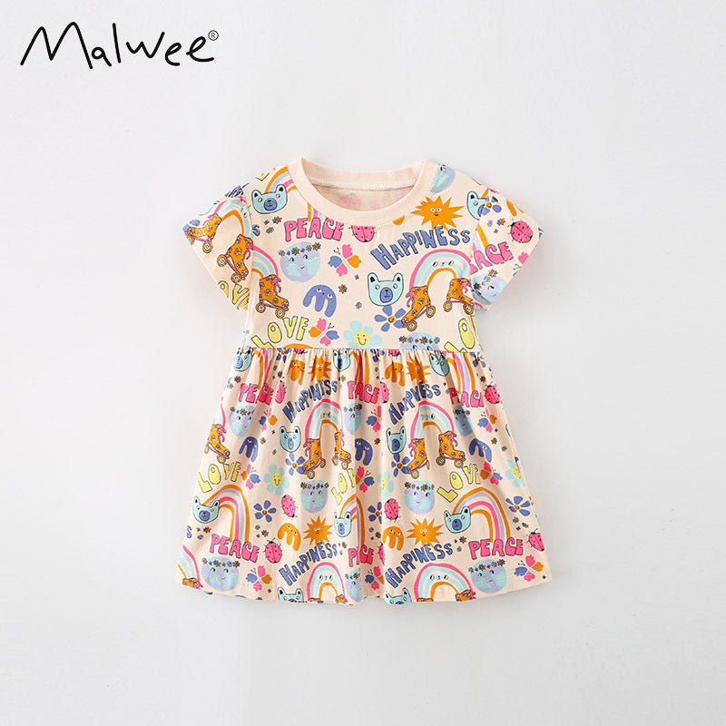Children's Summer Casual Printed Short Sleeves Round Neck Children's Dress