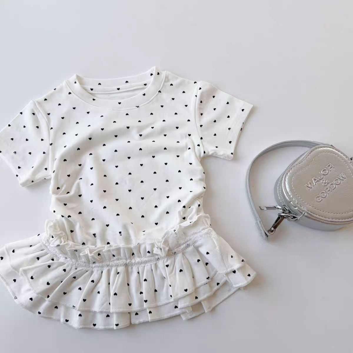 Children's Korean Short-sleeved Fashionable Lace Wooden Ear Children's T-shirt