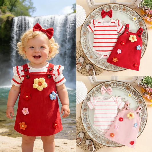 Summer Sweet Striped Knitted Short Sleeve Children's Suit