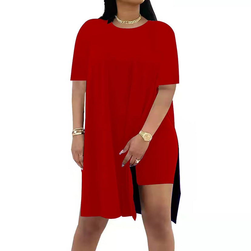 Solid Color Loose Round Neck Sleeve Two-piece Suits