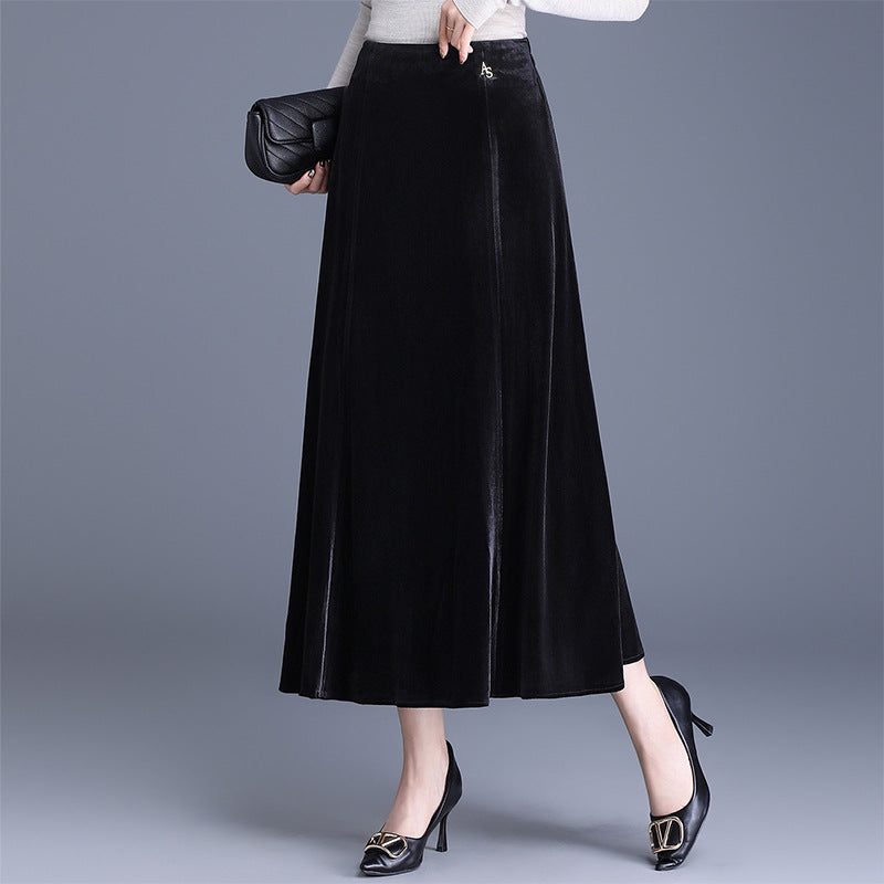 Women's High Waist Slim Midi Dress Elegant Gold Veet Skirt