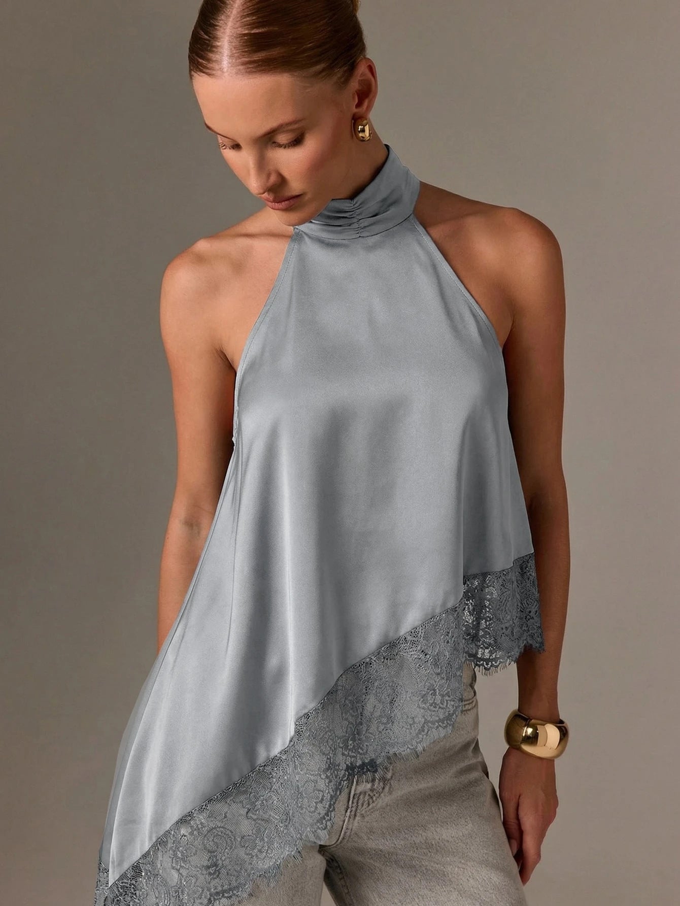 Women's Fashion Sleeveless Satin Strap Stitching Lace Trim Small Vest/suspenders/tube Top