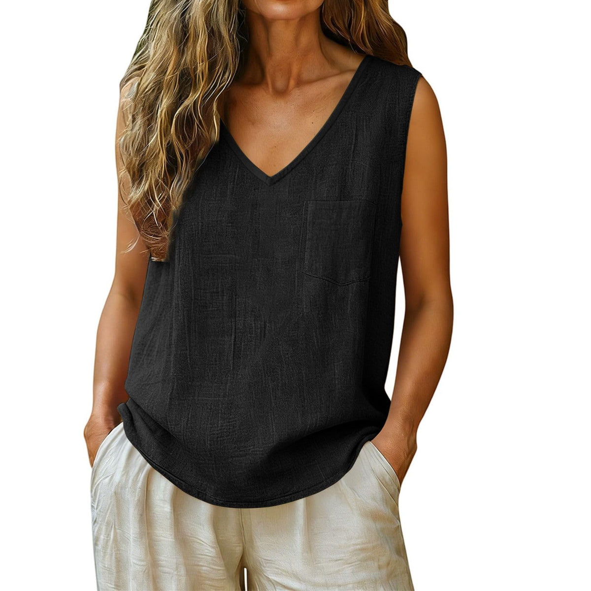 Women's Summer Fashion Casual Pocket Sleeveless Solid Color Cotton Linen Small Vest/suspenders/tube Top