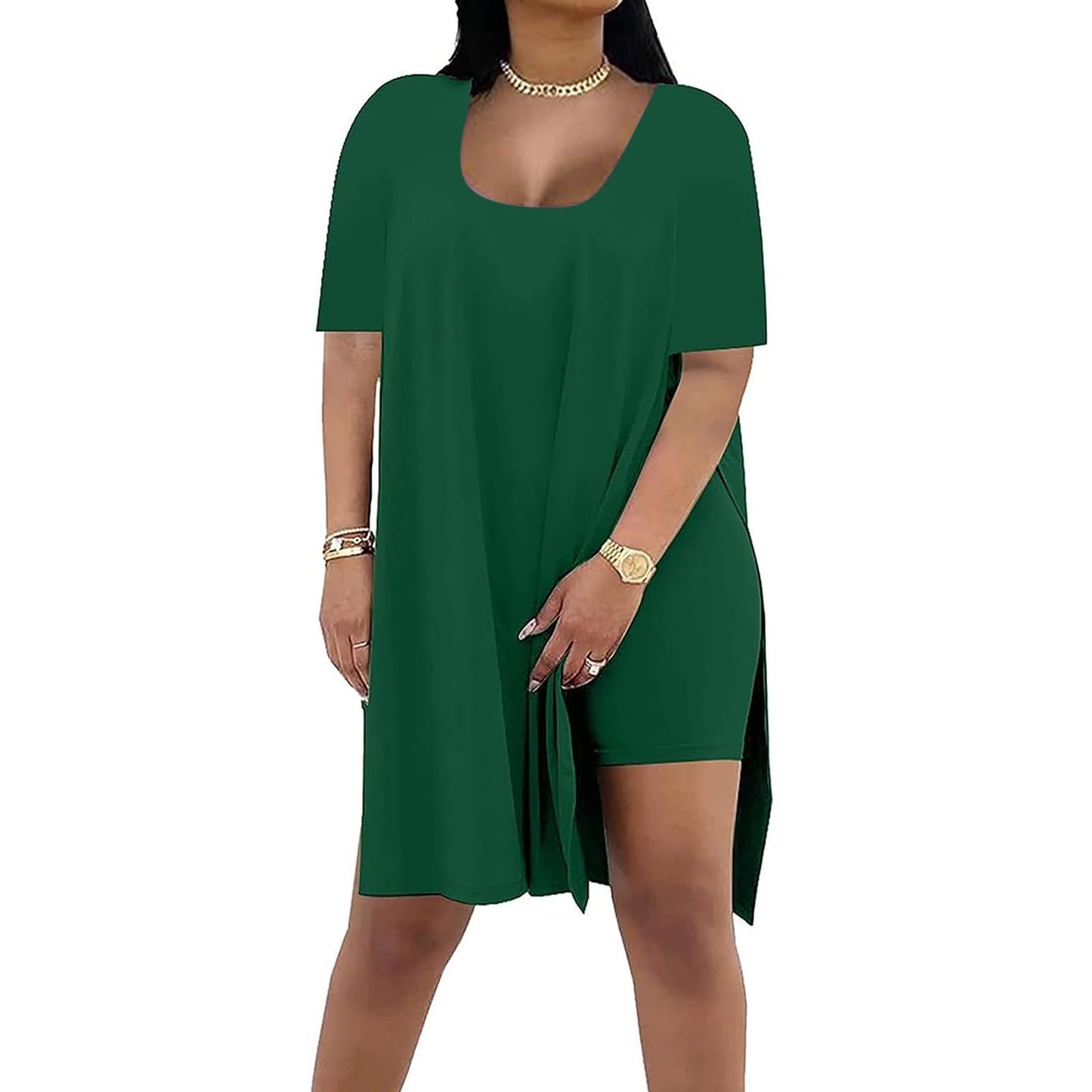 Women's Solid Color Square Collar Sleeve Two-piece Fashion Casual Suit
