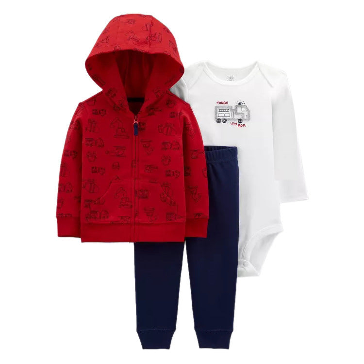 Women's & Men's Clothing Sweater Jacket Hooded Long-sleeved Romper Three-piece Children's Suit