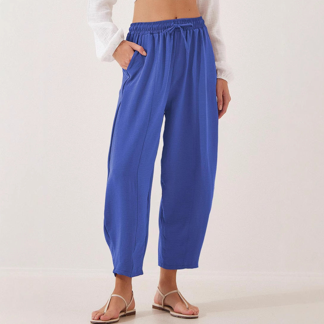 Women's High Waist Loose Vacation Drawstring Pocket Casual Pants