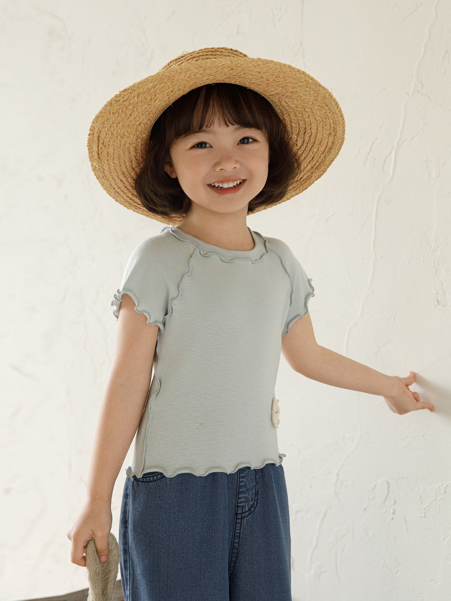 Children's Snowflake Bamboo Macaron Short-sleeved Wooden Ear Loose Children's T-shirt