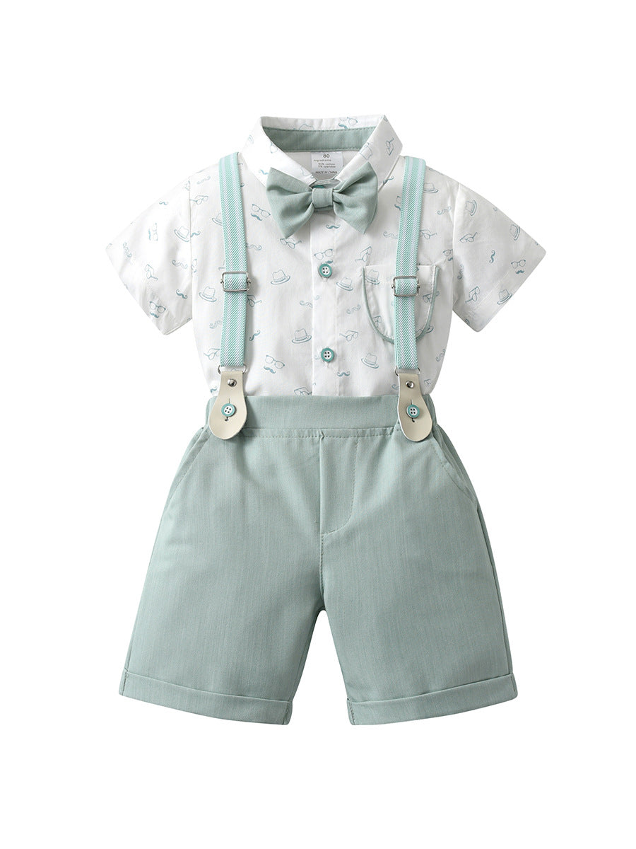 Children's Clothing Summer Short-sleeved Suspender Pants Three-piece Children's Suit