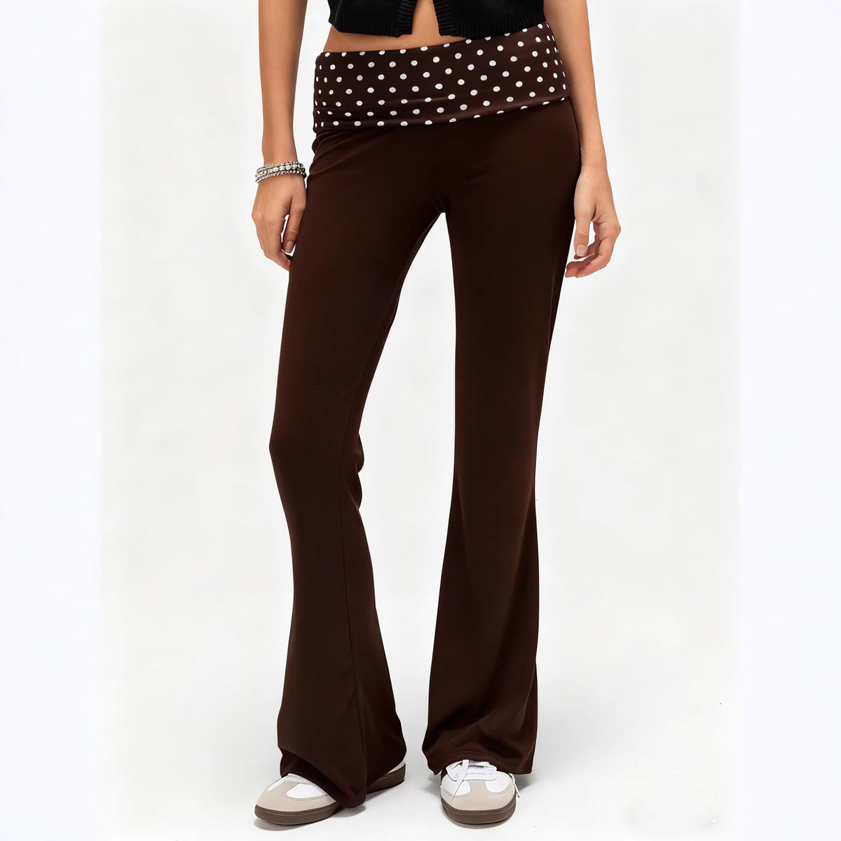 Women's Yoga Polka Dot Stitching Hot Solid Color Low Waist Slim Pants