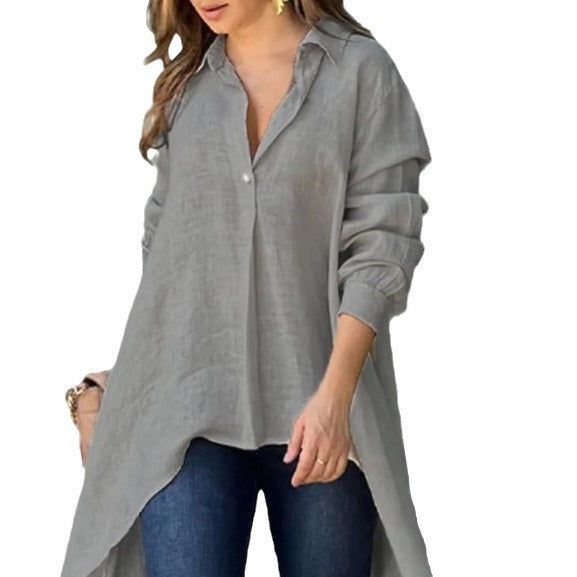 Women's Long Sleeve Fashion Solid Color Loose Lapels Blouse