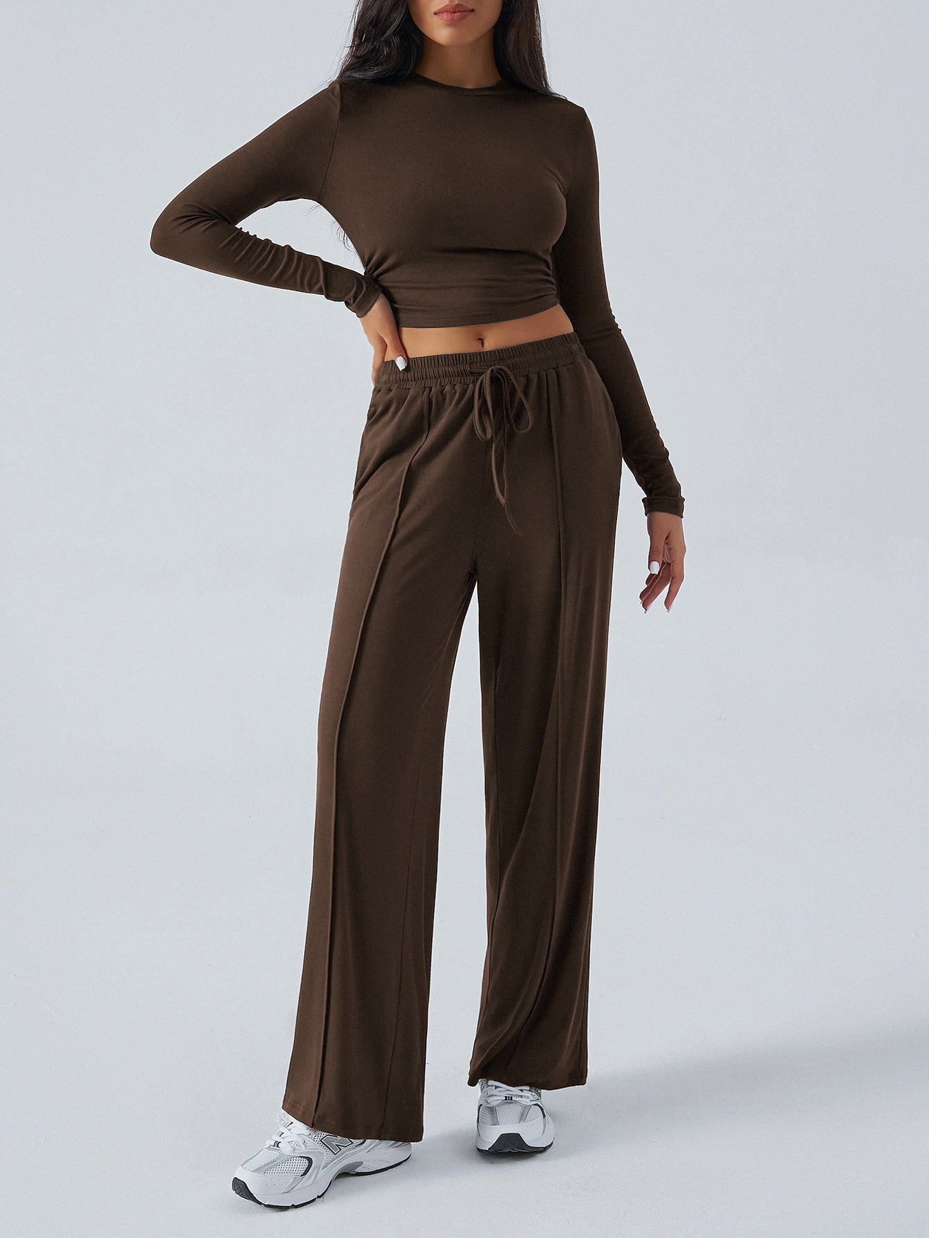 Women's Set Tether Solid Color Waist Tight Pants