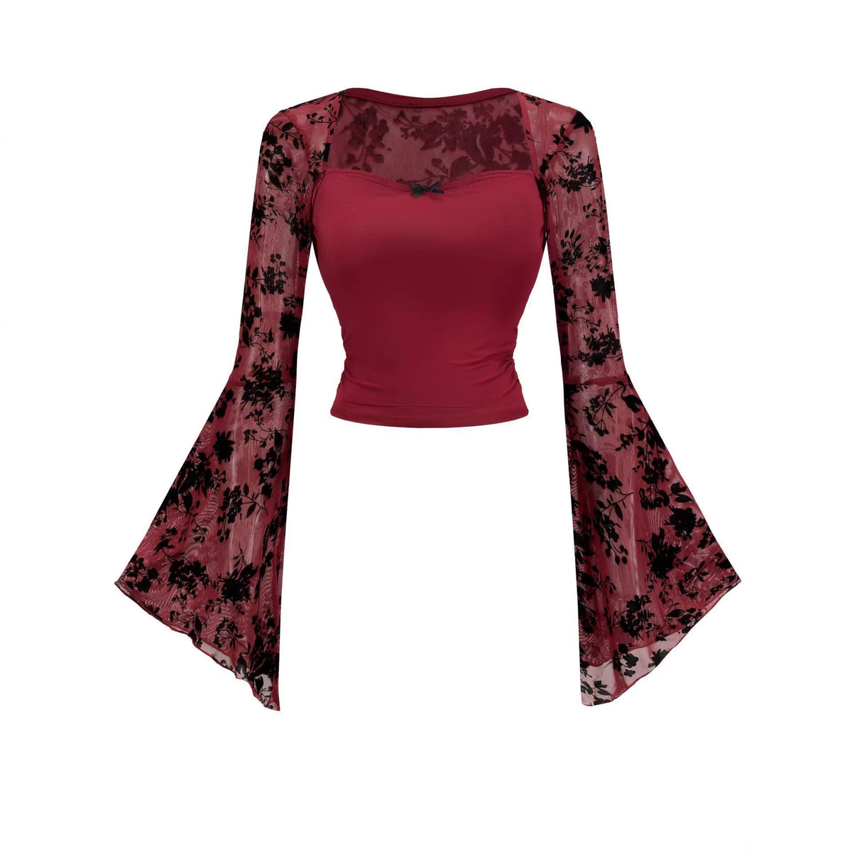 Stitching Elegant Sexy Mesh Long-sleeved Fashionable Lace Shirt, Chiffon Shirt
