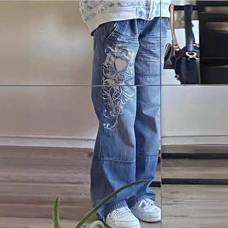 Women's Street Style Irregular Pattern Print Loose Women's Jeans