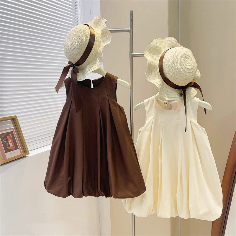 Summer Korean Simple Fresh Solid Color Puffy Children's Dress
