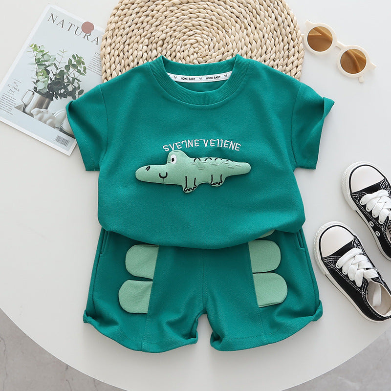 Children's Boys Summer Korean Cartoon Handsome Clothes Short Sleeves For Infants Children's Suit