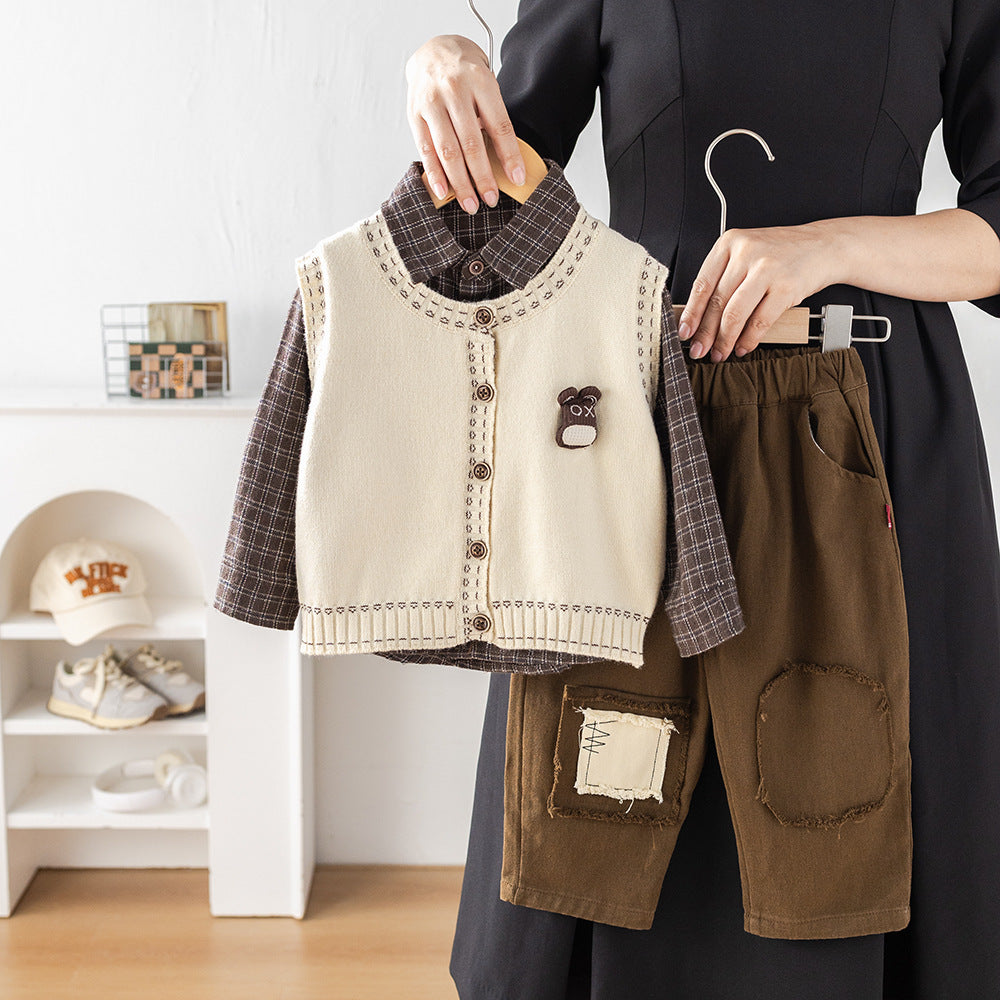 Children's Clothing Sweater Vest Cardigan Three-piece Fashion Children's Suit