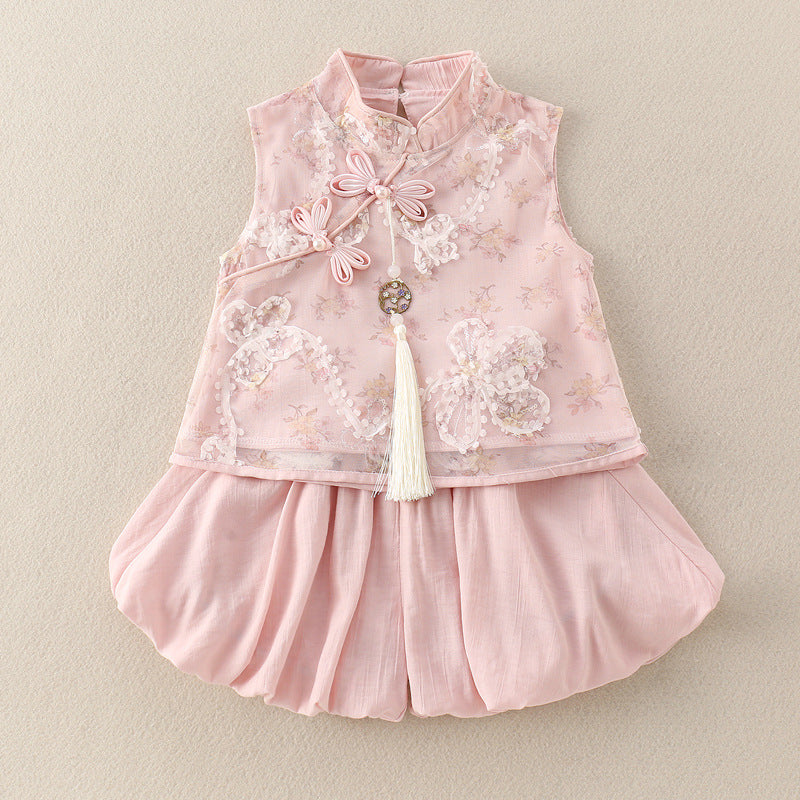 Children's Chinese Style Cheongsam Two-piece Hundred Days Banquet Graph Dress Jumpsuit, Climbing Suit