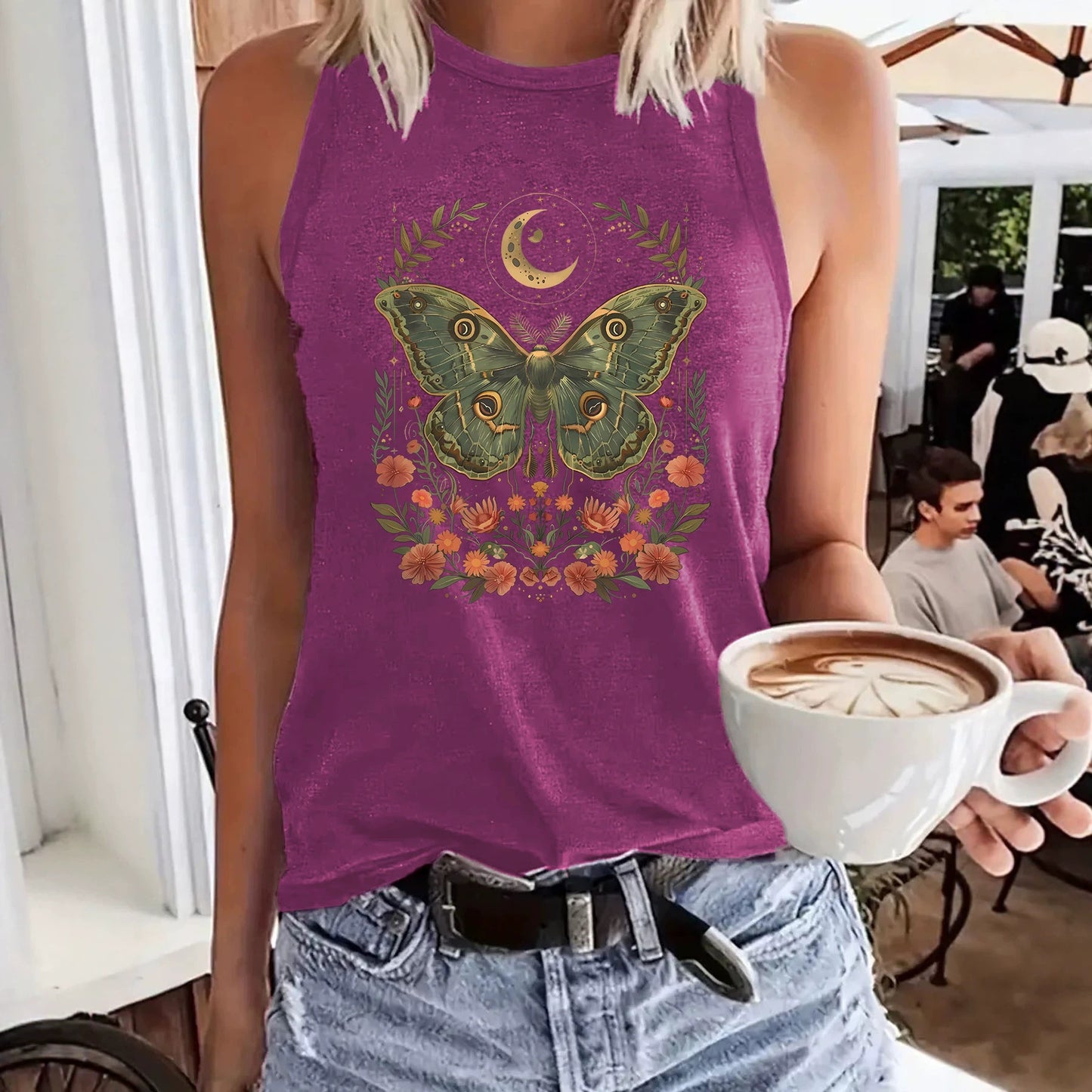 Vintage Plant Forest Print Female Versatile Comfortable Tops