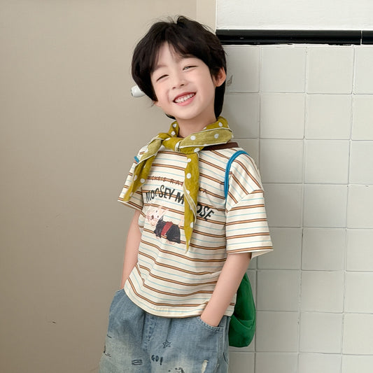 Children's Summer Striped Short-sleeved For Boys Cartoon Top Children's T-shirt