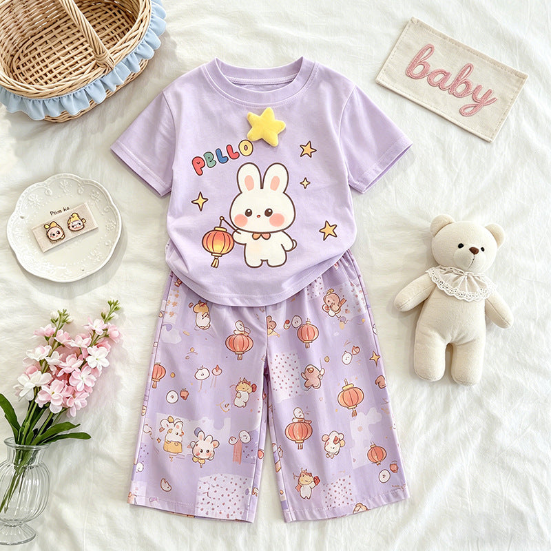 Short-sleeved Niche Three-dimensional T-shirt Pants Summer Versatile Two-piece Children's Suit