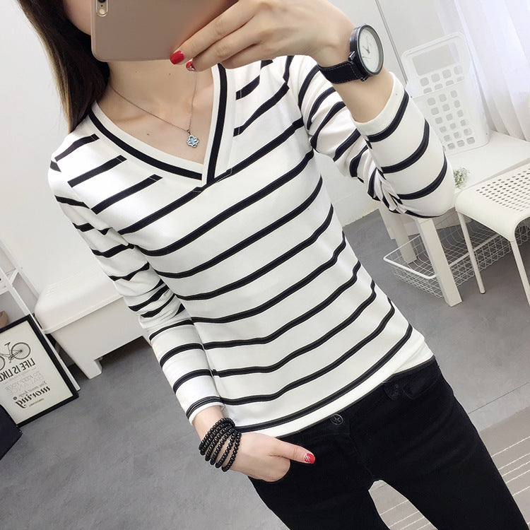 Women's Sleeve Bottoming Shirt Striped Minimalist Solid Women's T-shirt