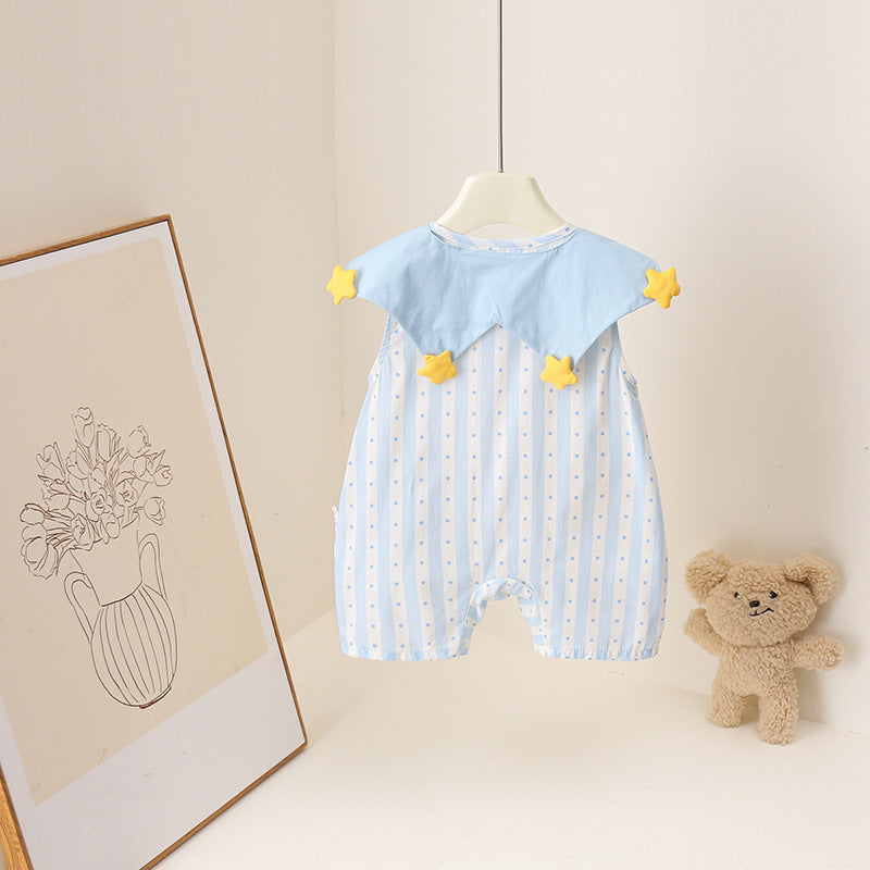 Cute Style Boy Cartoon Star Dream Blue Pocket Doll Short Jumpsuit, Climbing Suit