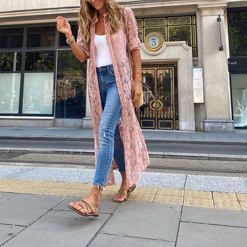 Lace Mesh Thin Long Sleeve Casual Blouse
