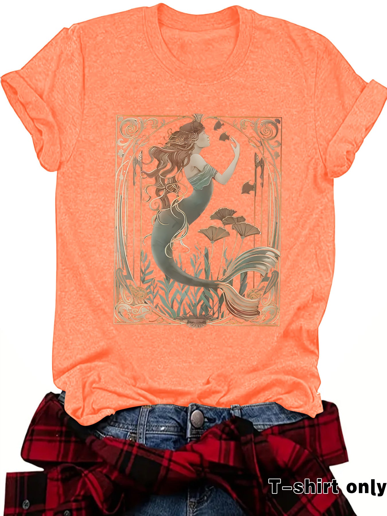 Women's Casual Feminist Mermaid Pattern Summer Round Neck Women's T-shirt