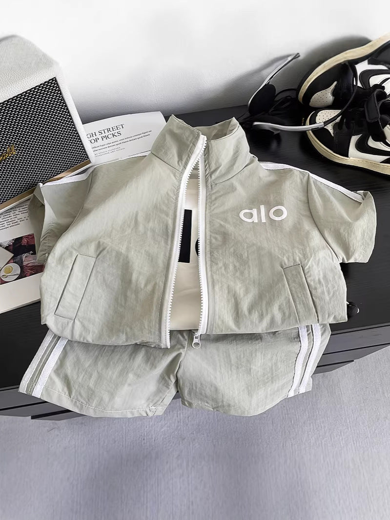 Children's Summer Thin Comfortable Striped Casual Short-sleeved Korean Split Children's Suit