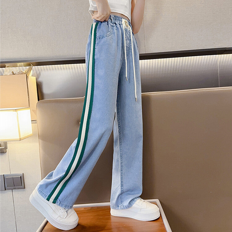 Pocket Summer Jeans Middle Big Straight Children's Pants