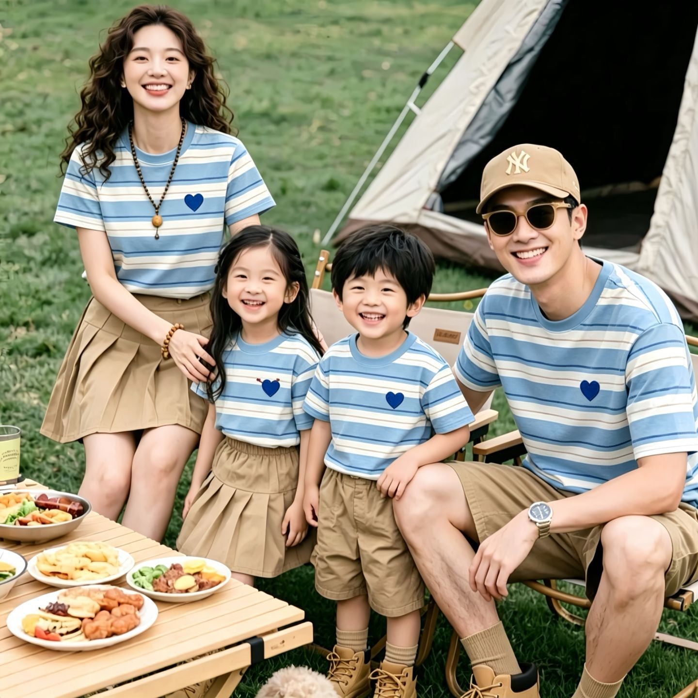 Clothes Family Striped Embroidery Love Short Sleeve Parent-child Outfit
