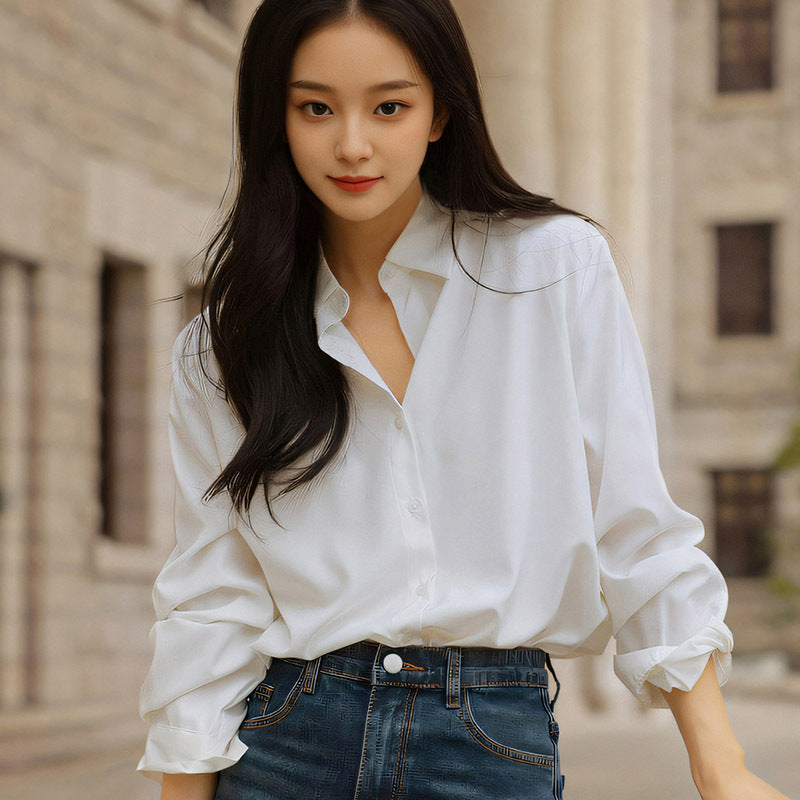 Women's Long-sleeved Shirt Korean Loose White Collar Blouse
