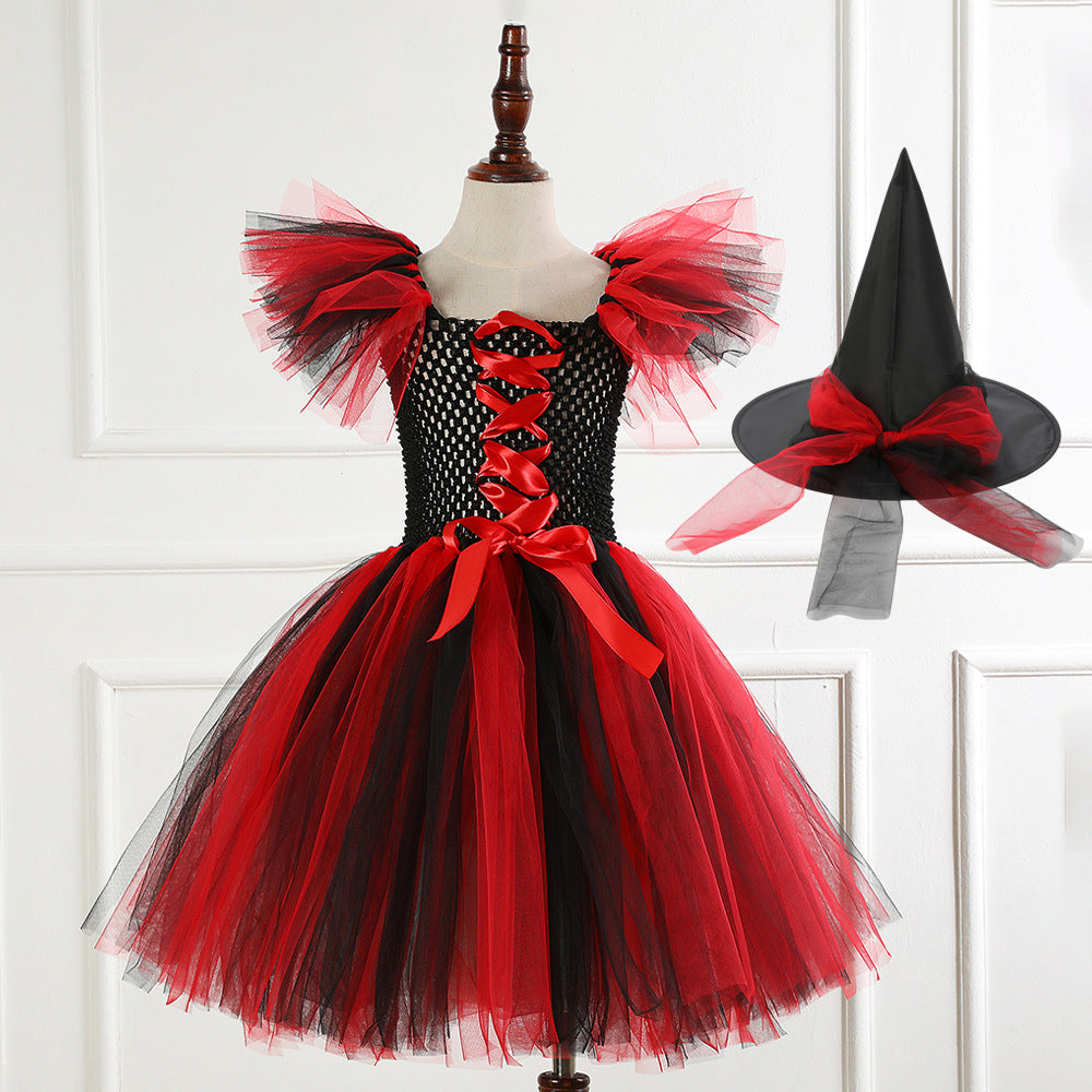 Costume Pettiskirt Performance Skirt Suit Witch Hat Broom Children's Dress