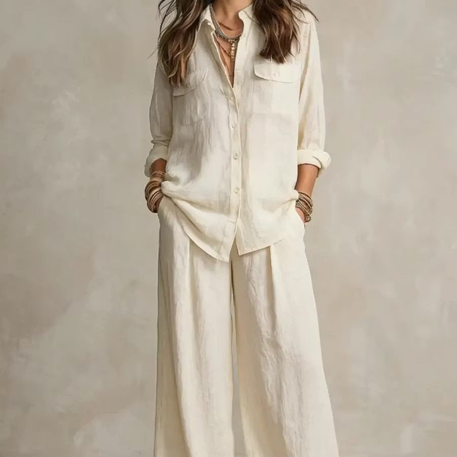 Women's Linen Breathable Lightweight Long-sleeved Shirt Vacation Pants
