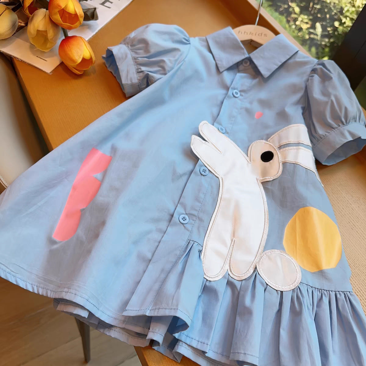 Korean Style Western Bubble Sleeve Cotton Shirt Cartoon Children's Dress