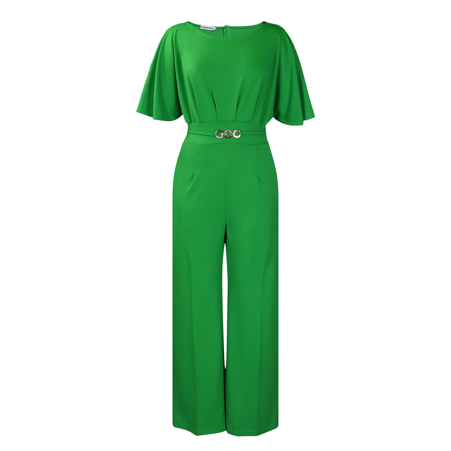 Women's Summer Fashion Round Neck Solid Color High Waist Jumpsuits