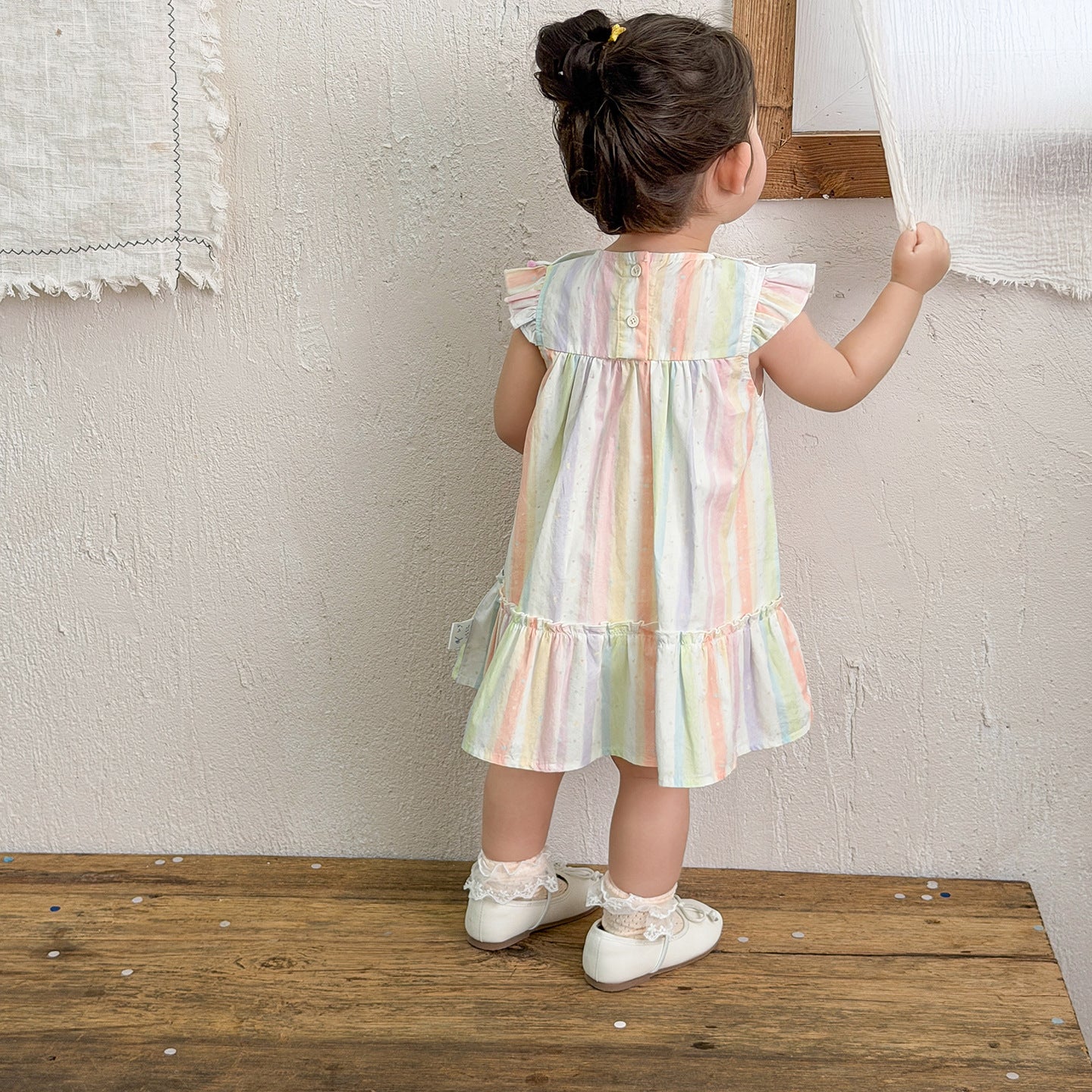 Skirt Play Clothes Super Cute Unicorn Rainbow Striped Flying Sleeve Jumpsuit, Climbing Suit