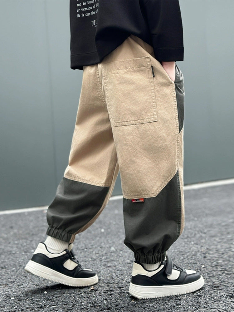 Children's Clothing Boys Cargo Boy's Sports Trousers Color Matching Green Children's Pants
