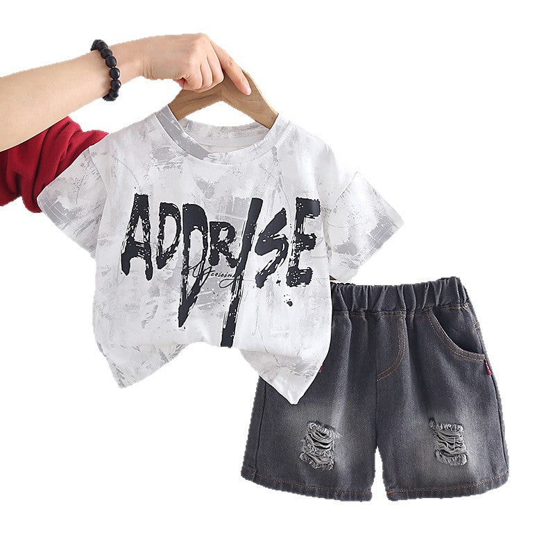 Boy Summer Clothing Printed Letter Two-piece Short Sleeve Infant Children's Suit