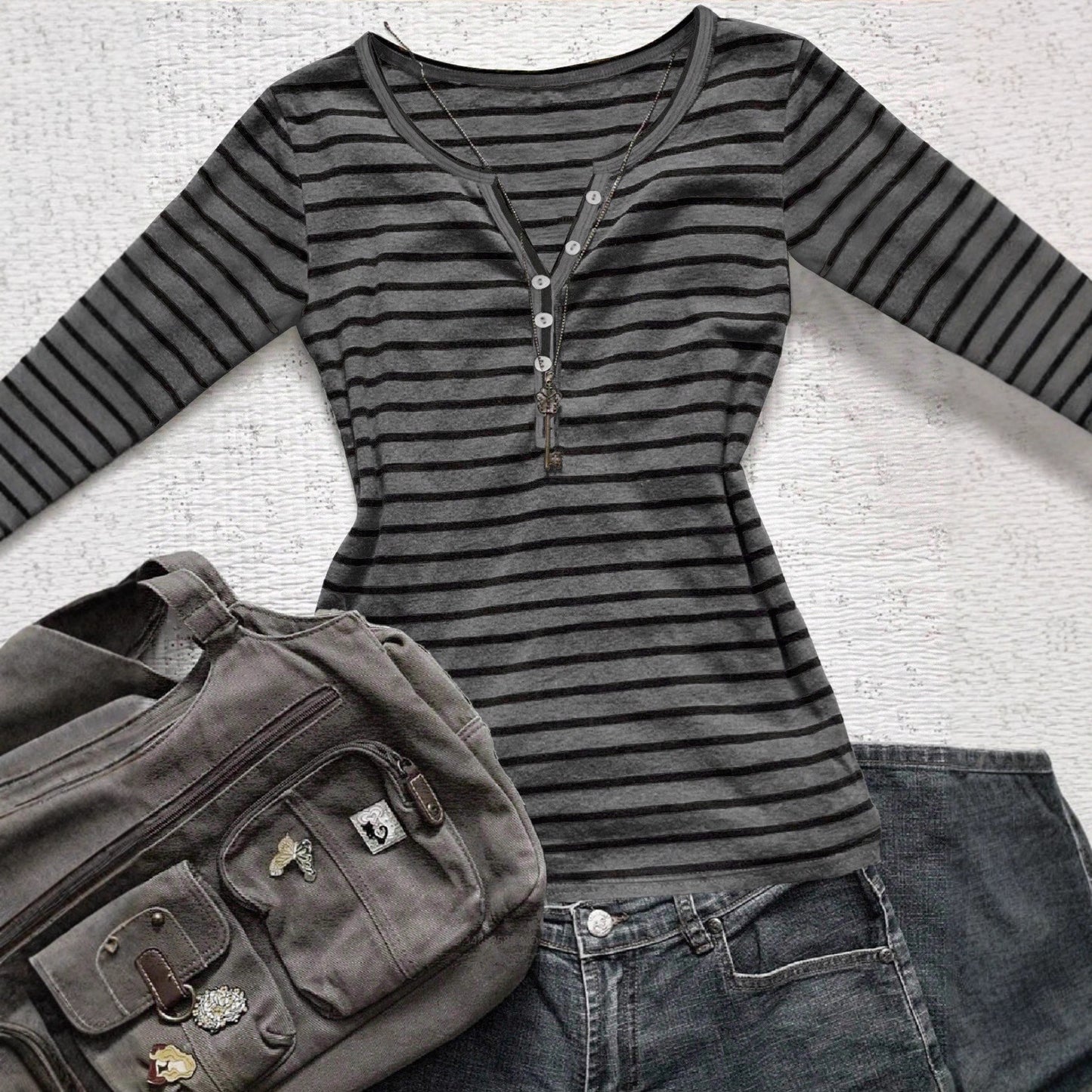Women's Striped Long-sleeved Casual Slim Fit Slimming Korean Style Women's T-shirt