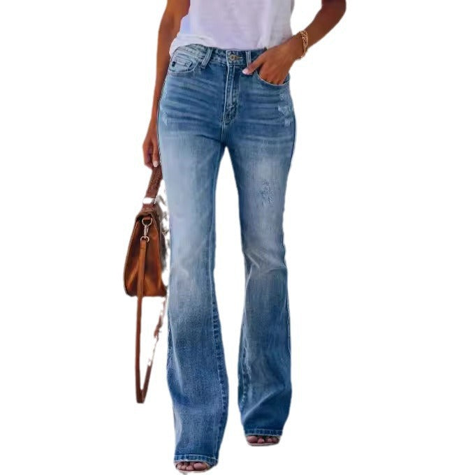 Women's High Waist Hip Lift Stretch Horn Jeans