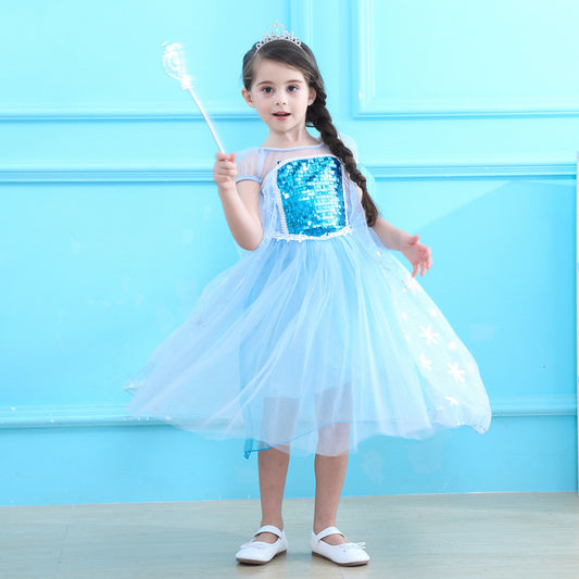 Charming Princess Elsa Frozen Short-sleeved Cotton Children's Dress
