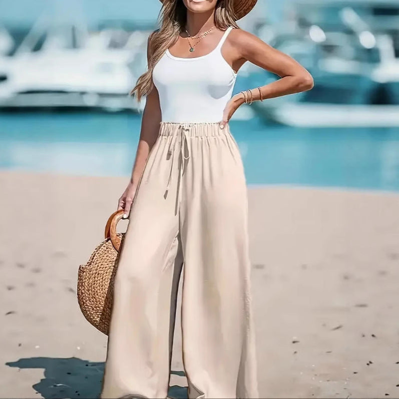 Women's Wide Leg Leisure Loose Drawstring Fashionable Casual Pants