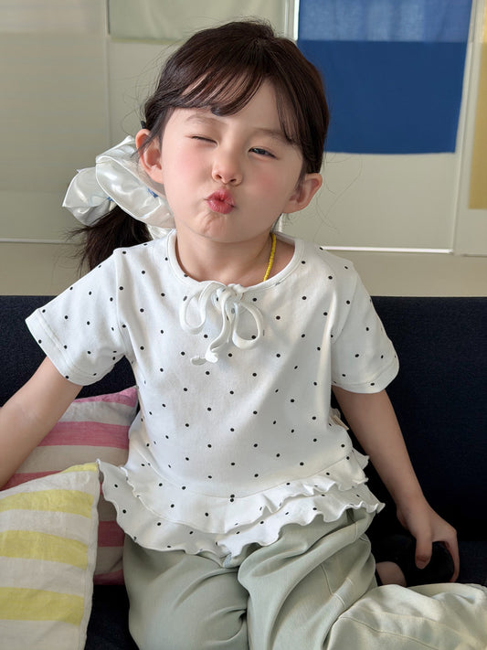 Children's Summer Korean Style Polka Dot Ruffled Short Sleeves Sweet Fresh Children's T-shirt