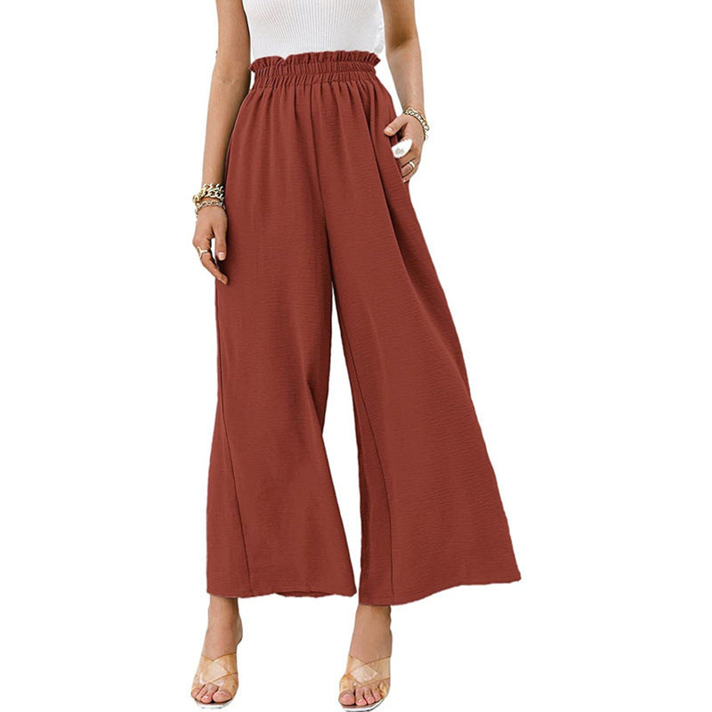 Women's Linen Solid Color High Waist Loose Pants