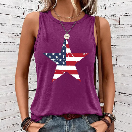 Women's Sleeveless Five-pointed Star Flag Printed Sling Backless Sexy Loose Vests