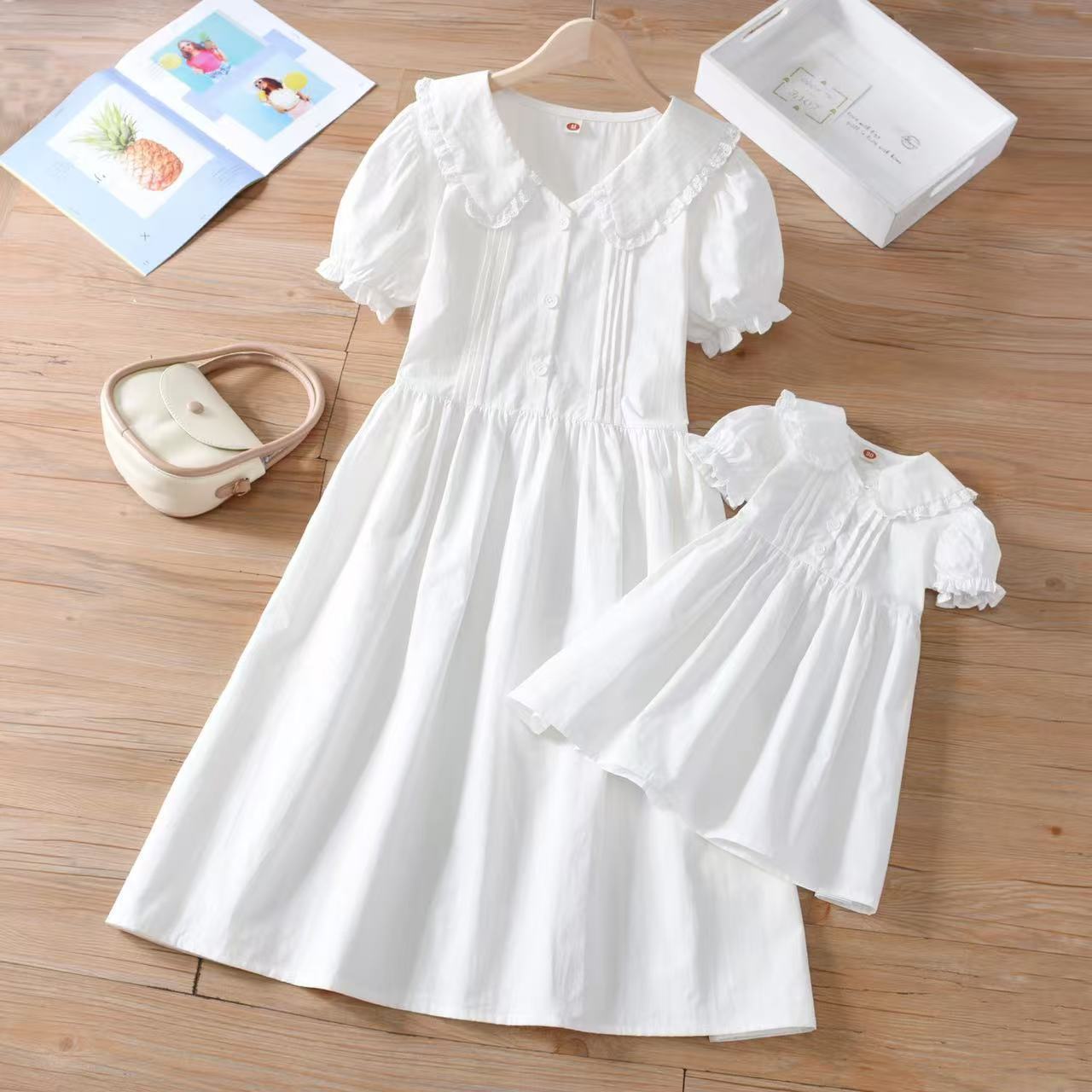 Children's Ethnic Style White Body Strap Braces Skirt Children's Dress