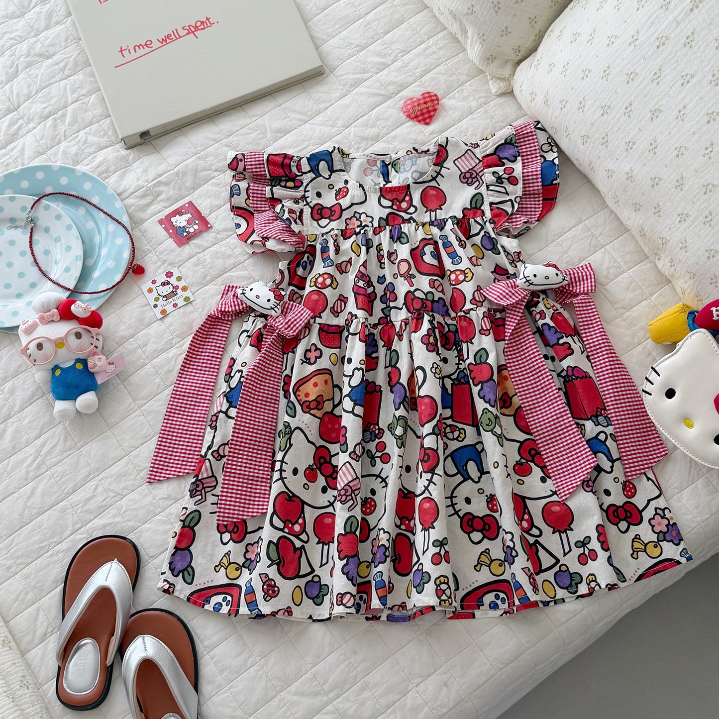 Summer Cat Combed Cotton Flounced Sleeve Princess Children's Dress