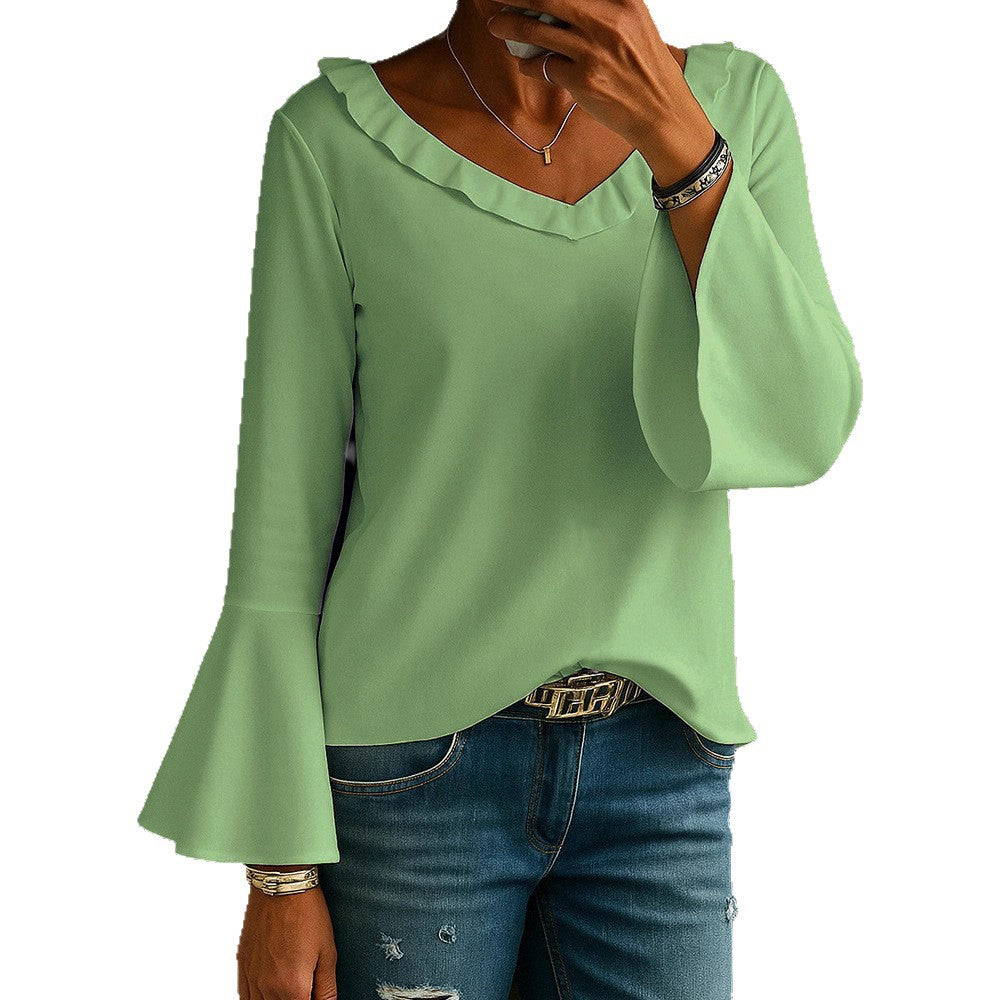 Women's Casual Solid Color Long Sleeve Flared Women's T-shirt
